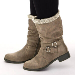 Torrid 8WW Wide Width Taupe Gray Faux‎ Suede Sweater Trim Slouch Moto Boots New